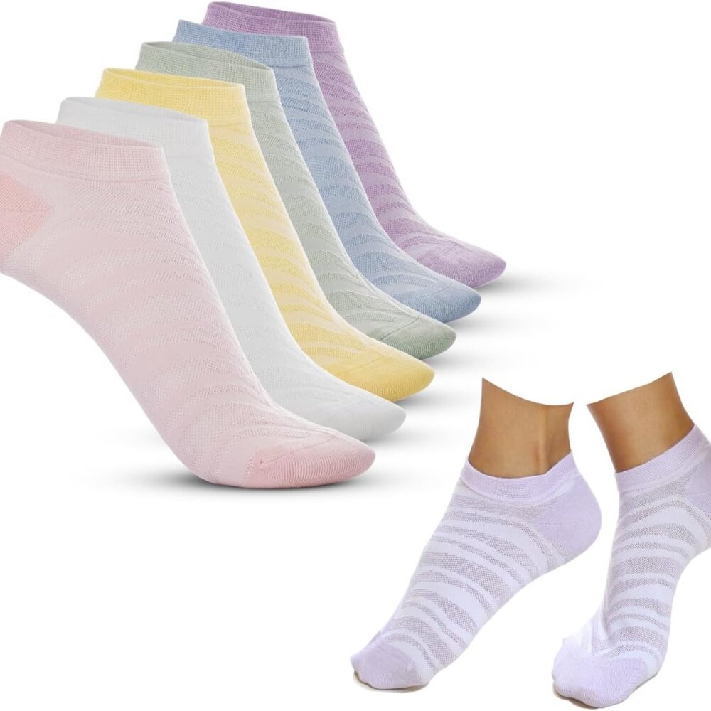 Soft & Stylish Low Cut Ankle Socks for Women - Assorted Pastel Colors, 6 Pairs